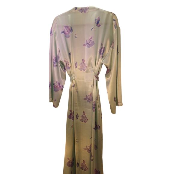 Vintage Jones New York Floral Icy Blue Satin Long Length Silky Robe, Size Large - Picture 2 of 7